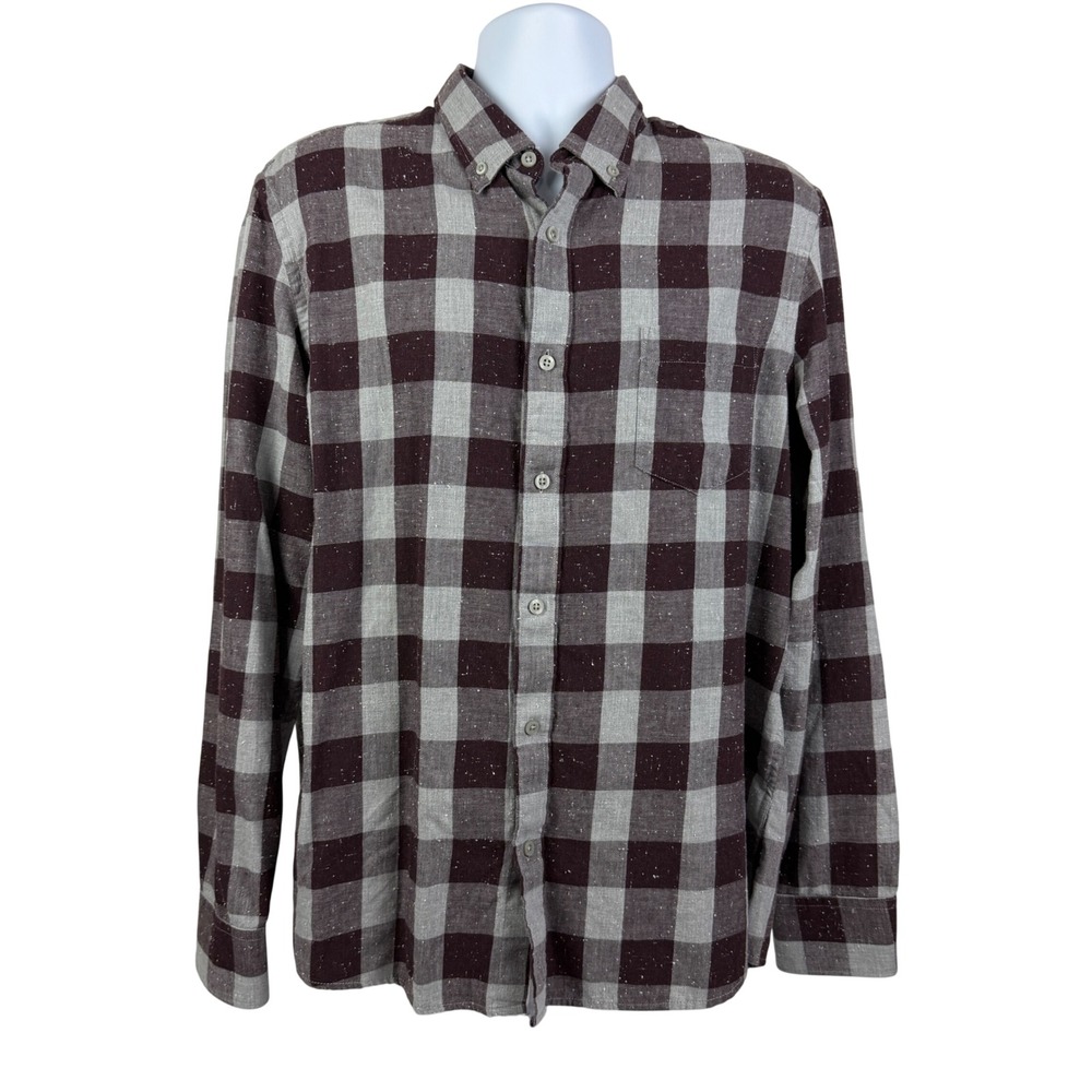 1901 Men's XL Trim Fit‎ Buffalo Check Button Down Shirt Burgundy Grey Fairview